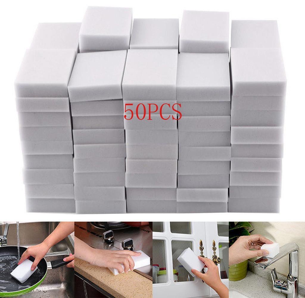 Xxysm White 50Pcs Magic Cleaning Sponges Eraser, Cleaning Melamine Multi-Functional Foam Cleaner (50Pcs)