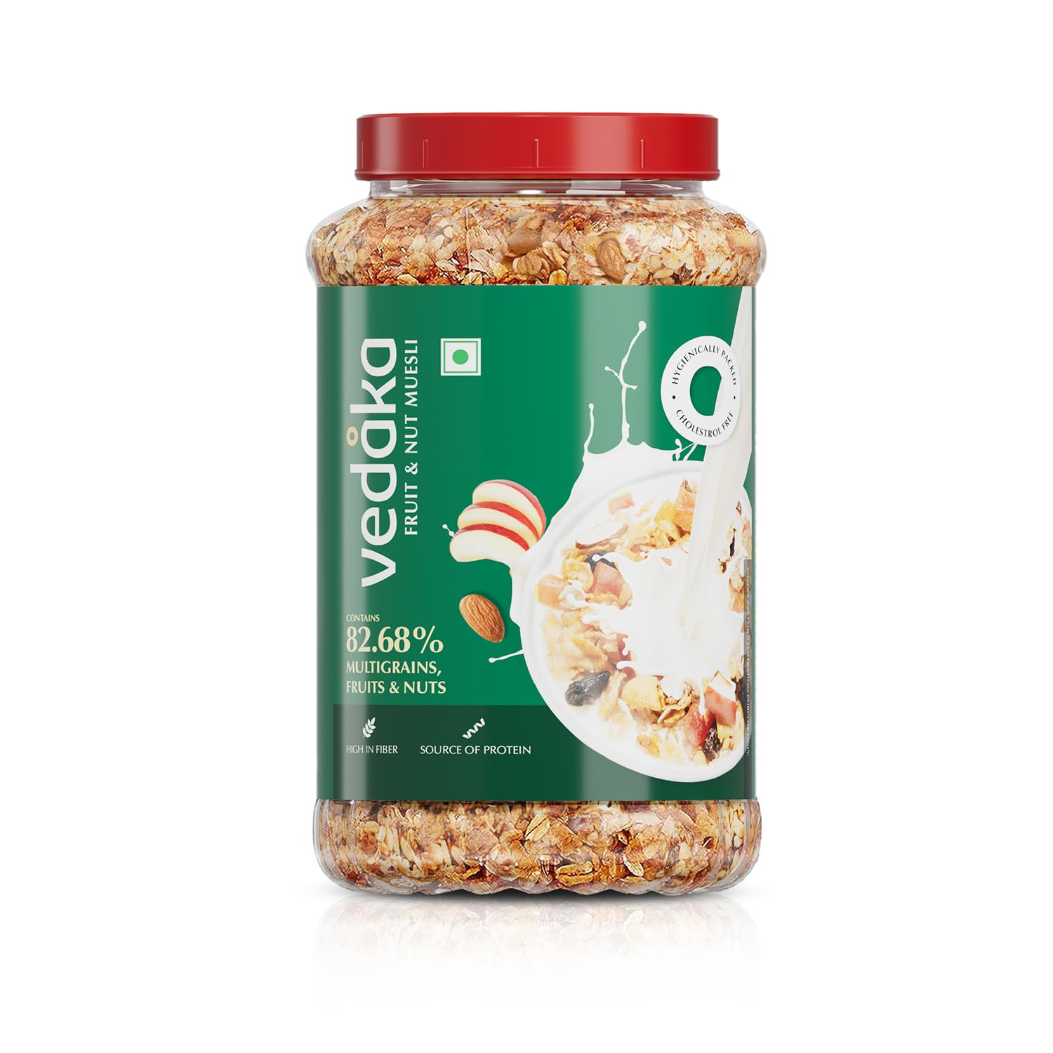 Amazon Brand - Vedaka Fruit and Nut Muesli 1 kg Jar | Contains 82.68% Fruits, Nuts & Multigrains | High in Fiber | Source of Protein | Breakfast Cereal