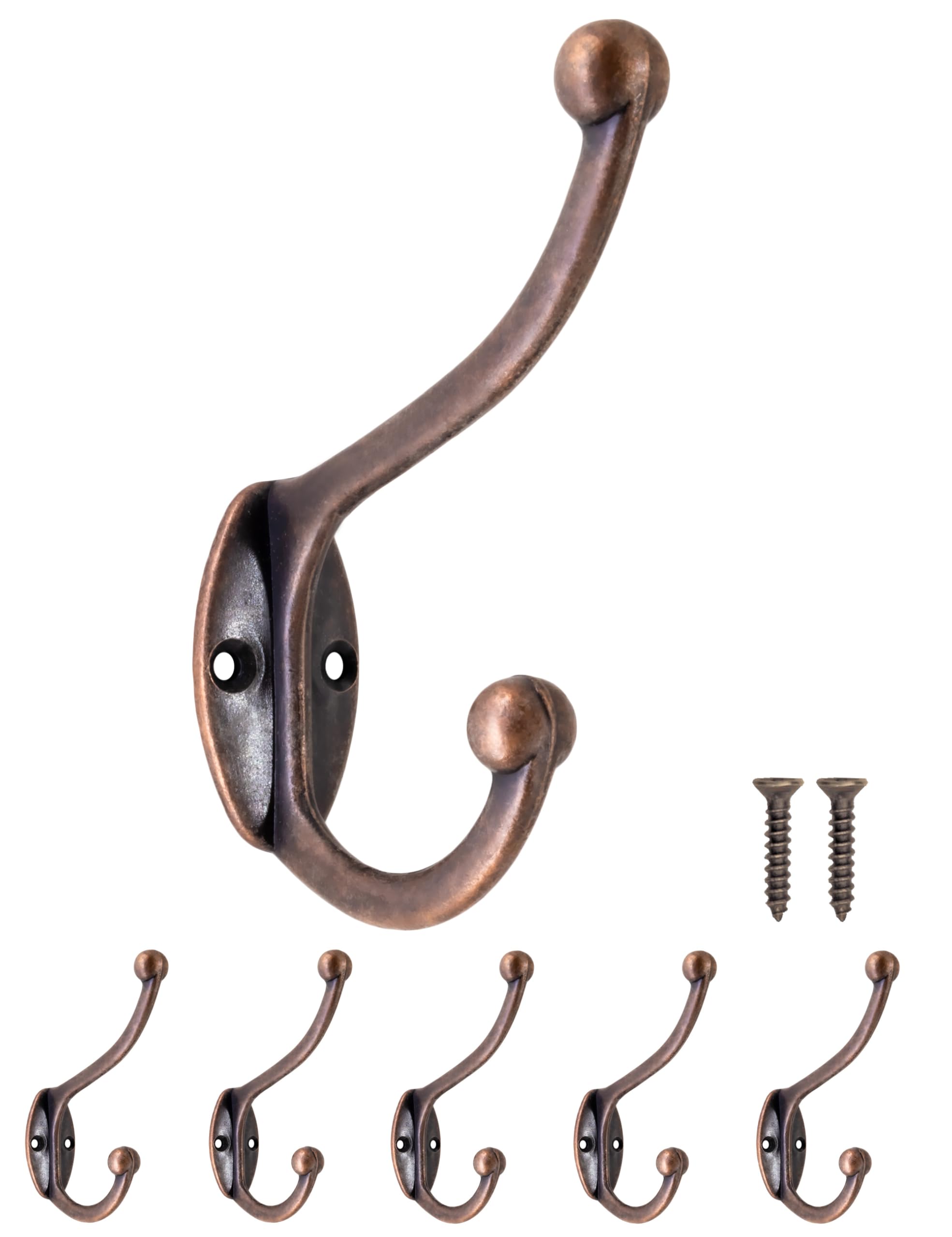 Fuxxer® 5 x Classic Coat Hooks Towel Hooks Coat Hooks Copper Design, 95 x 68 x 23 mm