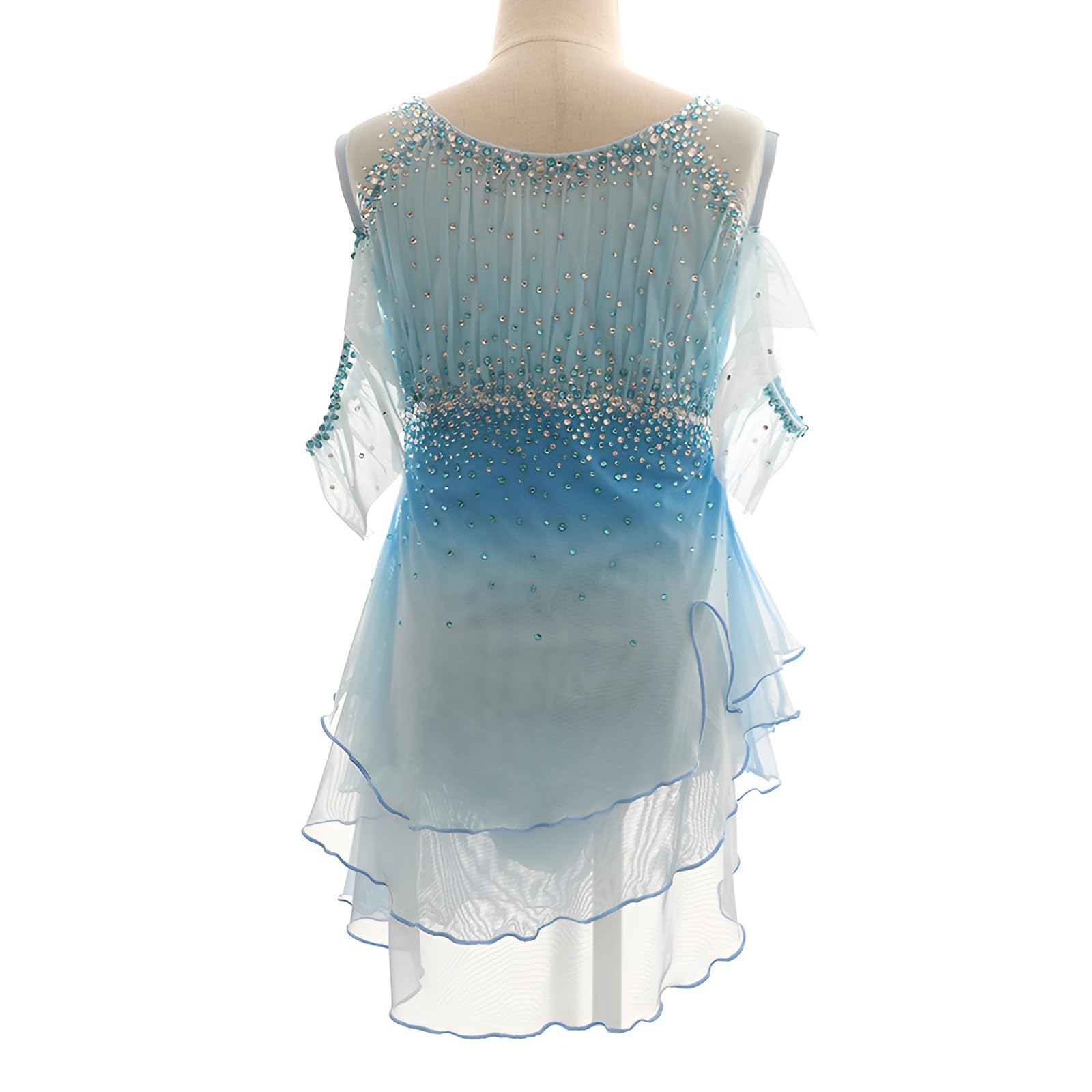 Girls' High Elasticity Figure Skating Dress, Women's Off-Shoulder Ice Skating Dress for Competition, Team Uniform(XX-Large) Blue