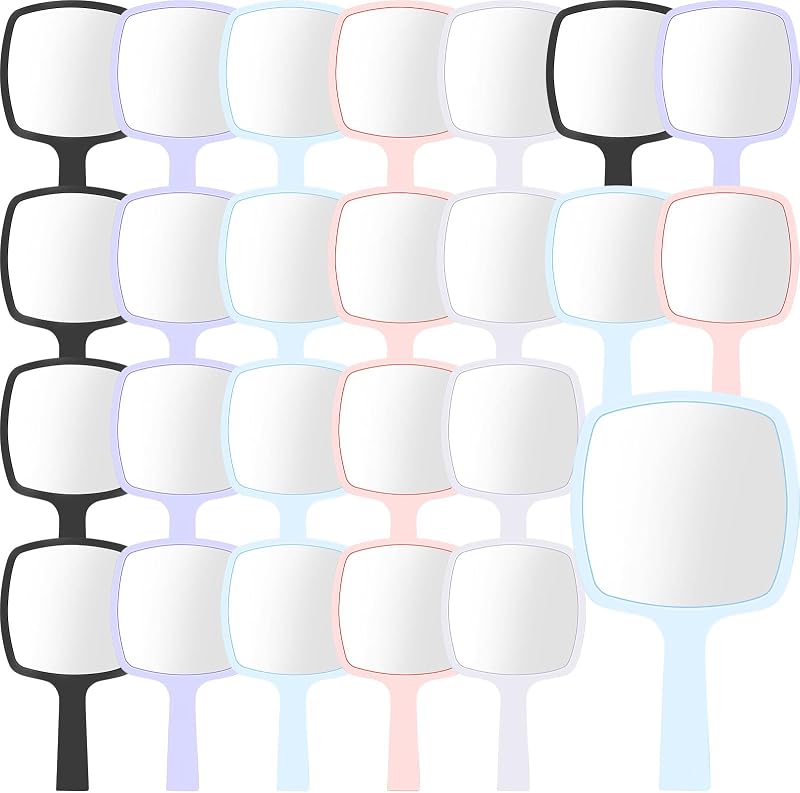 Espelhos de mão Threehoney com cabo, 25 unidades, cores variadas, 20,07 cm x 8,99 cm