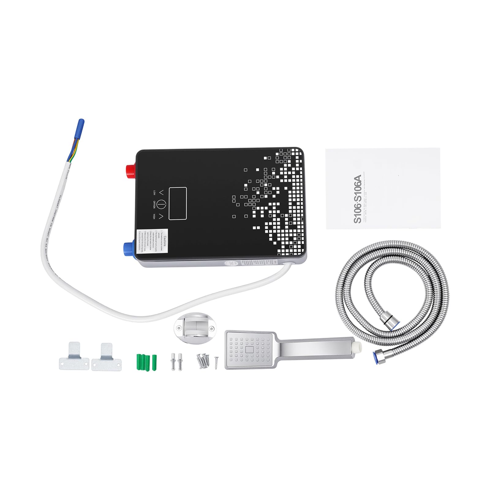 Scaldabagno elettrico 6500W con doccetta, indicatore di temperatura LED, mini scaldabagno montato a parete per doccia e cucina, funzione memoria, IPX24, protezione dall'acqua - 86-131°F (30-55°C)