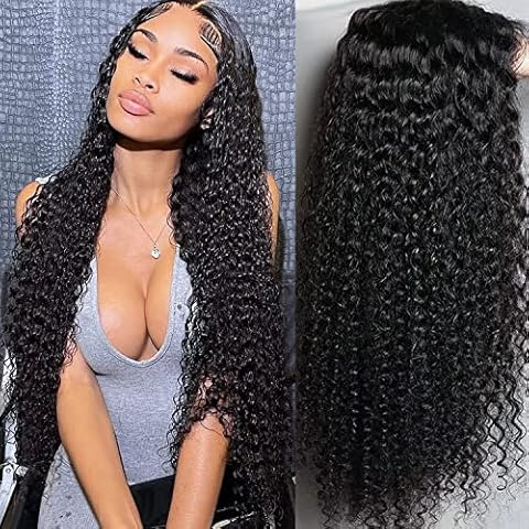 13x4 Lace Front Wigs Human Hair Pre Plucked 180% Density Brazilian Kinky Curly Lace Frontal Wig with Baby Hair 10A Natural Black Human Hair Wigs for Black Women (24 INCH) Cover