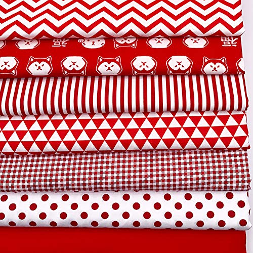Travistar 8 Piezas 50 x 50cm Tela de Algodón Patchwork Paquete de tela de Flores patrón Floral de Costura de Material Textil Manualidades Retales Algodón para Coser DIY Bricolaje, Rojo