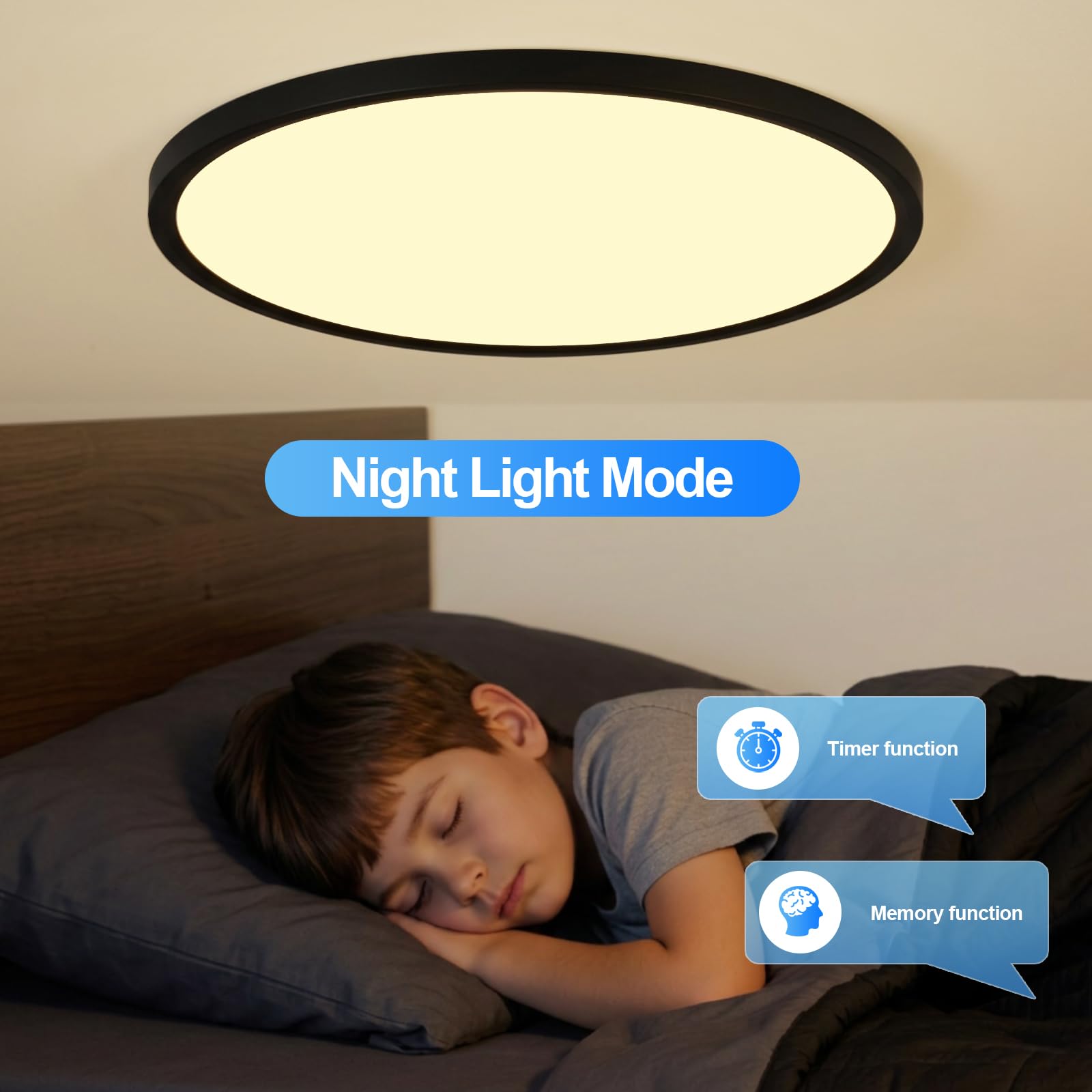 OTREN Lampa sufitowa LED do ściemniania 56 W, 5600 lm, z pilotem, trybem nocnym i funkcją pamięci, czarna 3000 K - 6500 K, wodoodporna IP44, do salonu, biura, kuchni i sypialni, 60 cm