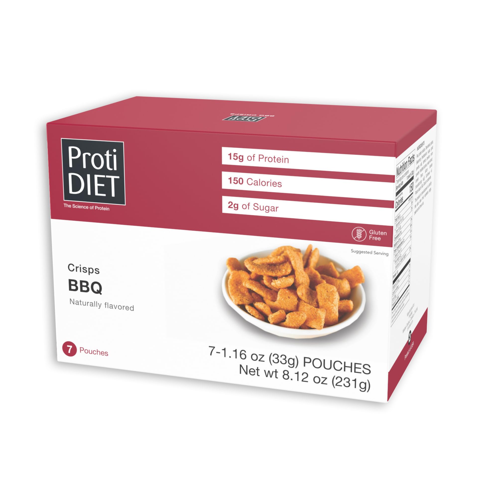 BBQ High Protein Crisps - Gluten Free, Low Fat, Naturally Flavoured - Savory Healthy Snacks for Adults, Potato and Pea Guilt Free Enjoyment Crisp- 7 Pouch Protein Snacks