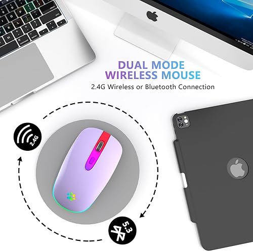 Miniatura 2 de FUWANG Ratón Bluetooth inalámbrico recargable, mouse de entrada óptica USB de 2.4G, portátil, compatible con laptop, PC, Mac OS, Windows, DPI