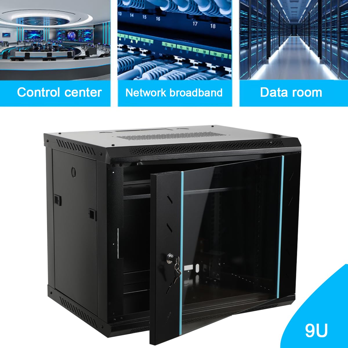 9HE Netzwerkschrank Serverschrank, zur Wand- oder Standmontage | Netzwerk-Wandschrank Server Rack Tragfähigkeit 60kg, 600×450×500mm