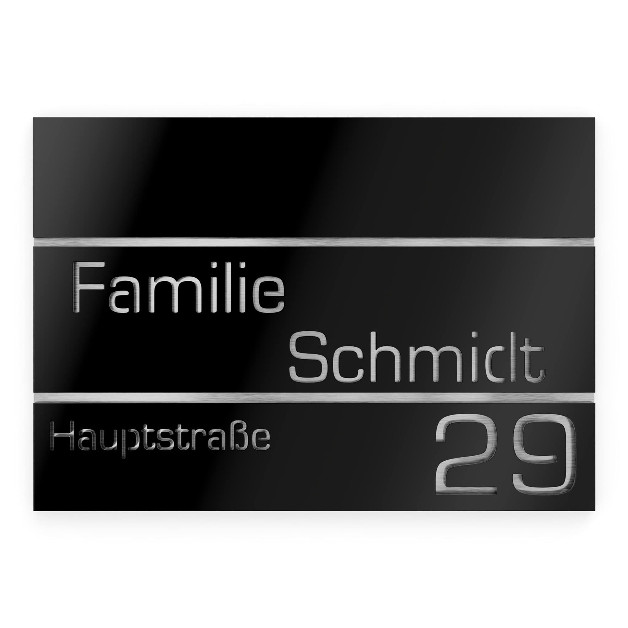 Número de Casa Exterior Personalizable de Acero Inoxidable. 250 x 175 mm en Negro Resistente a la Intemperie. Para Puertas y Portales. [Made in Germany]