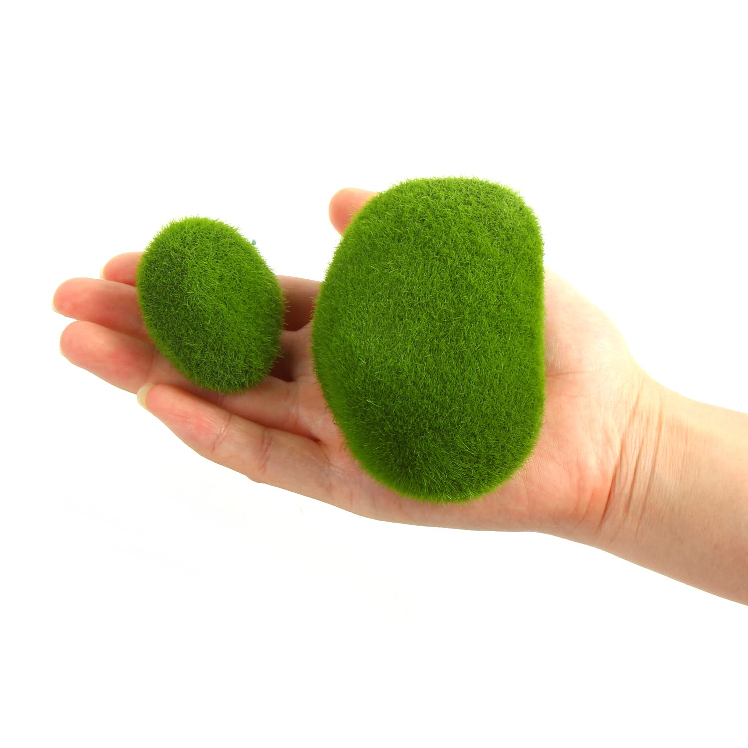 CCINEE 34 künstliche Moossteine, 5 Größen, grüne Blumen-Mooskugeln, Moosbedeckte Steine, künstliche Moosdekoration, für Blumenarrangements, Feengärten und Basteln