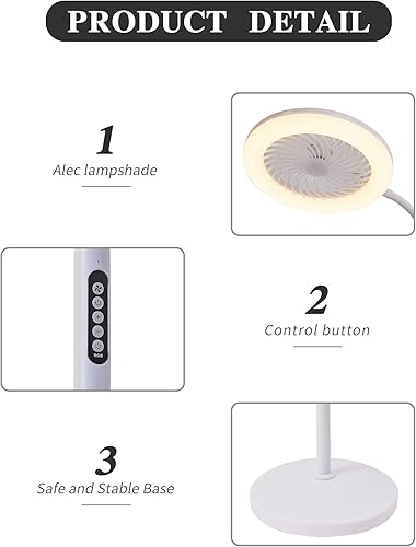 Miniatura 8 de Ventilador de suelo con luces RGB y control remoto, lámparas de pie de 3 velocidades con botón, ventilador LED vertical blanco, atenuación continua