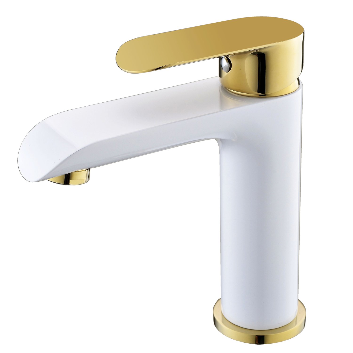 ZYCHSJXA Simple Bathroom Electroplating Single Hole Handle Sink Faucet Tap White + Gold