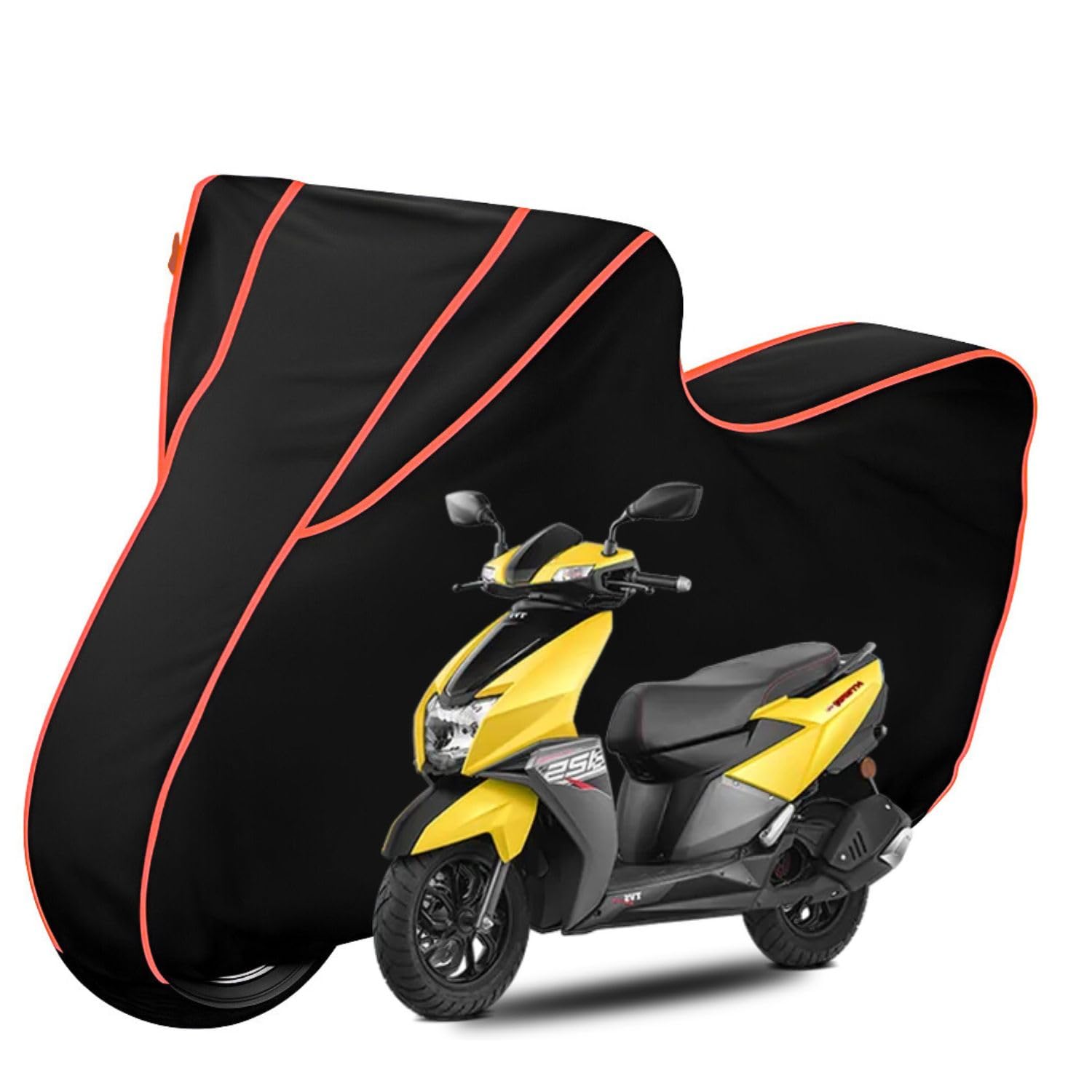 Waterproof Bike Body Cover Compatible with Tvs Ntroq Dustproof Scratchproof - Motorcycle Cover for Two Wheeler, Outdoor Full Cover with UV, Duty, Rain Protection (Black & Red)
