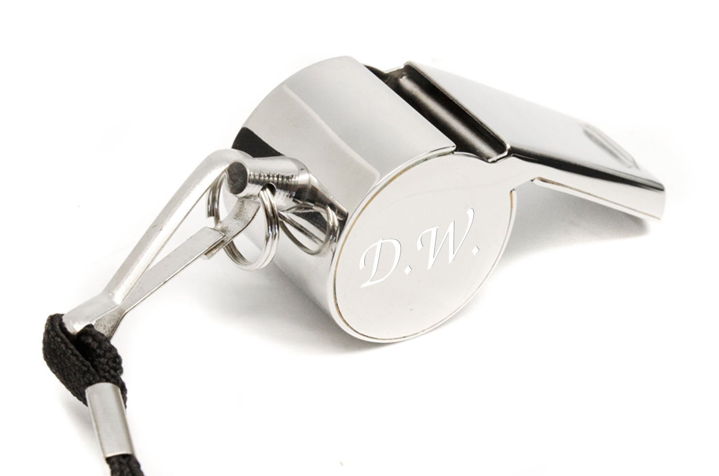 County Engraving Black Personalised Chrome Referee Sporting Whistle With Adjustable Strap And Gift Box, Engraved With Any Initials.