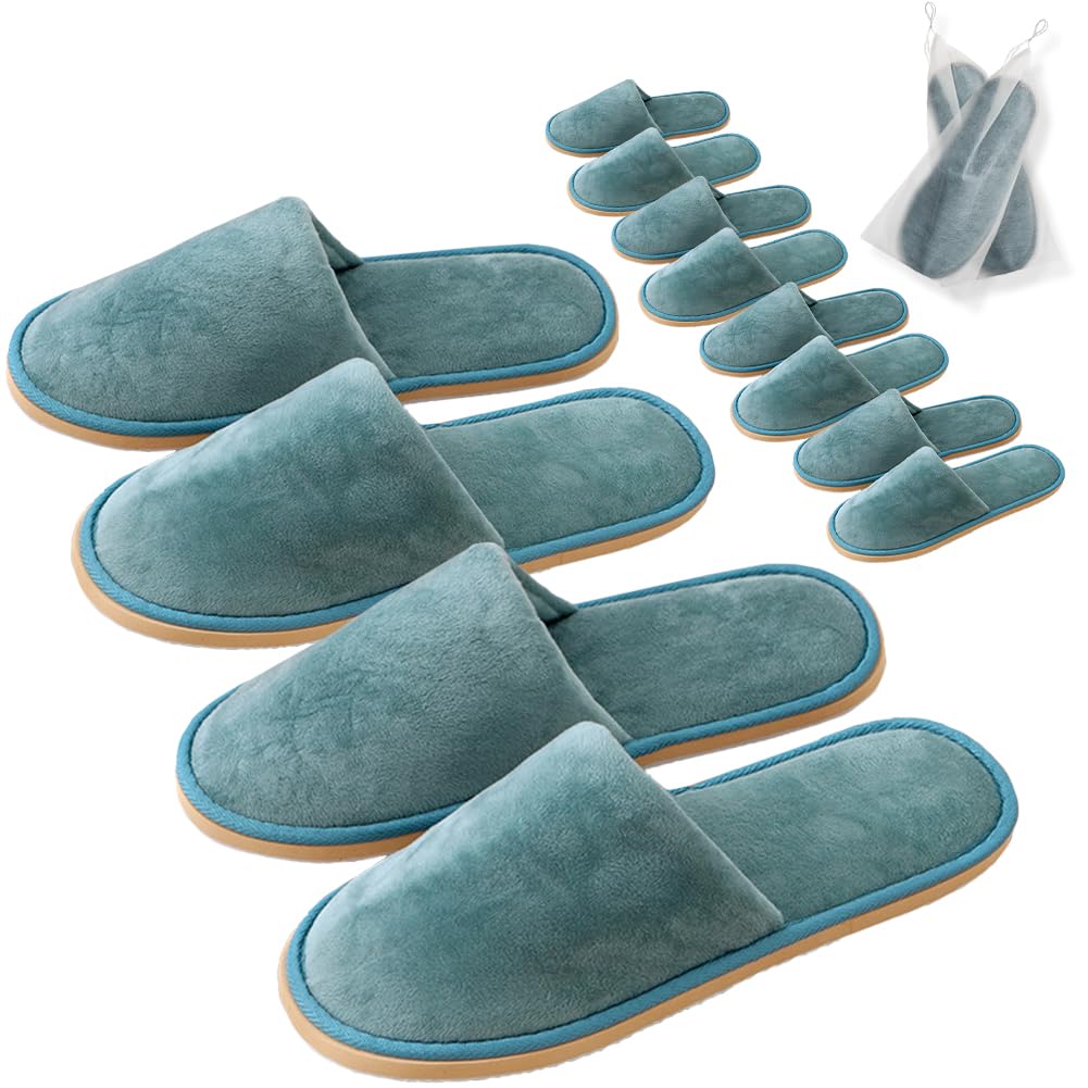 GONG GONG 2-6 Pairs Non Slip Disposable Slippers, Washable & Reusable, Closed Toe Crystal Velvet Slipper for Guest, Bathroom, House, Hotel, Party, SPA