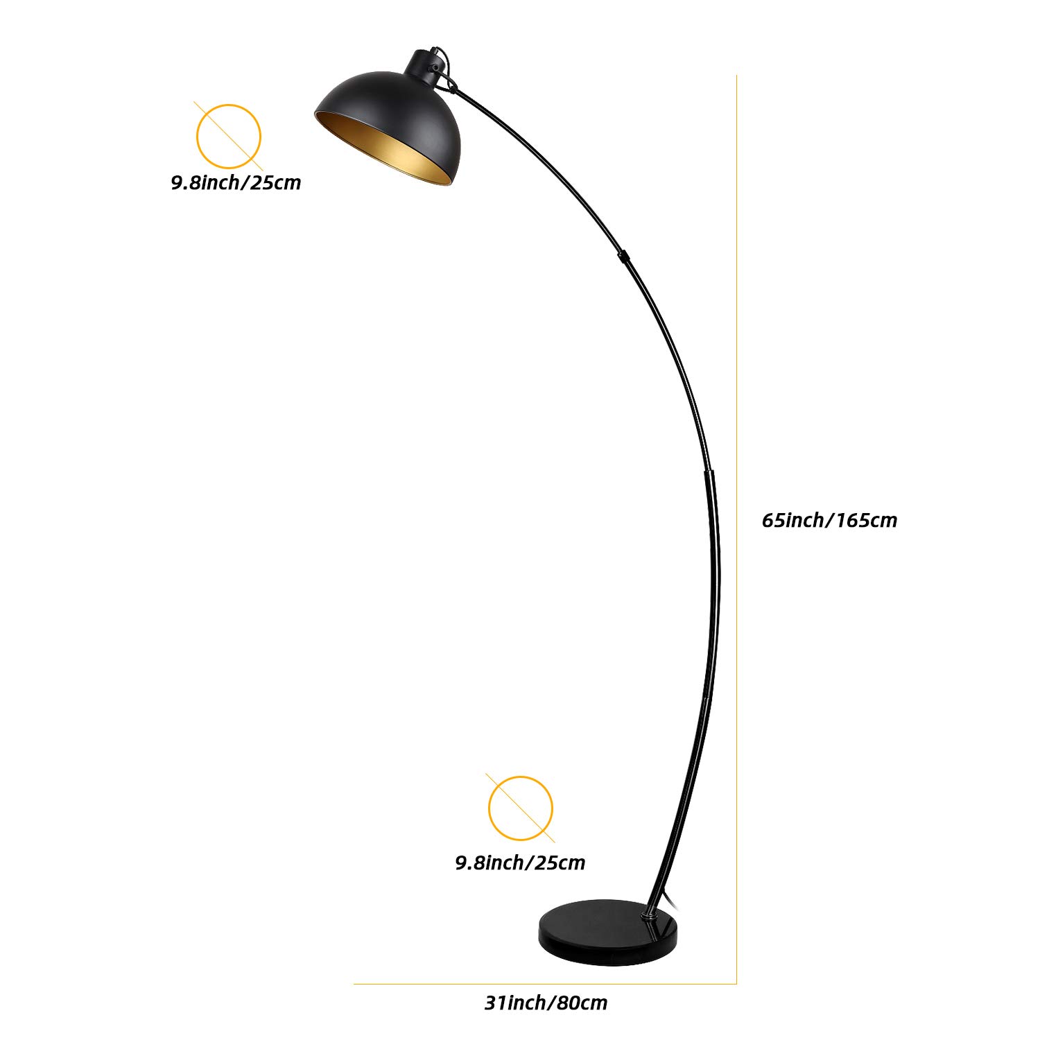 Stehlampe Arc, Vintage Stehleuchte, Retro Stehleuchten in Schwarz-Golden, verstellbarer Lampenschirm, 1x E27, 165 cm Stehlampe Metall, zum Lesen, Wohnzimmer,Lounges