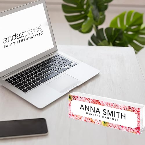 Vista 47 de Andaz Press Placa de nombre de escritorio de oficina, diseño floral de melocotón rubor personalizado para el hogar, escritorio, profesor, jefe