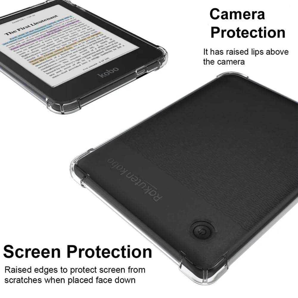 Coque pour Kobo Clara Colour/Clara BW + [2 Pièces] Verre Trempé, [Antichoc] Souple Silicone Transparente Protection Étui, Ultra Mince [Anti-Rayures] Housse Case Cover pour Kobo Clara Color