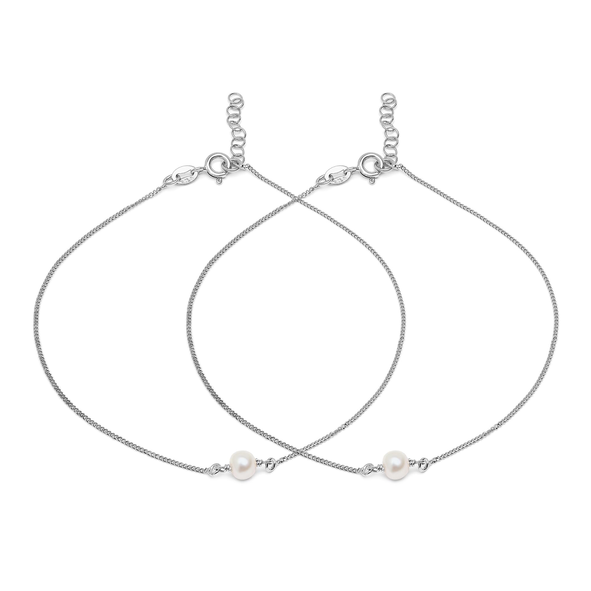zavya 925 Sterling Silver Freshwater Pearl Minimal Rhodium Plating Chain Anklet (Pair) | Gift for Women & Girls | With Certificate of Authenticity & 925 Stamp-picture-8