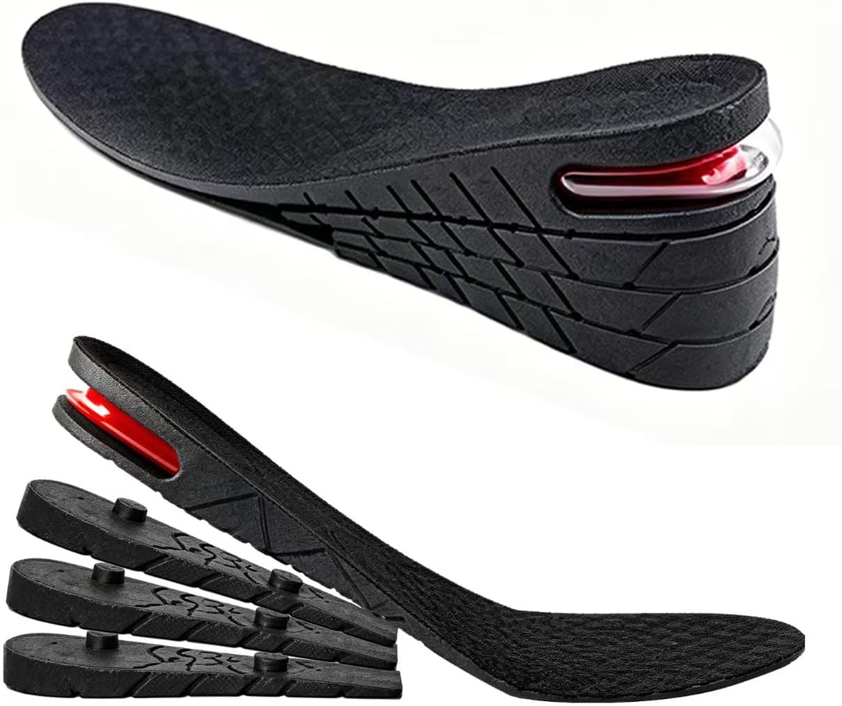Height Increase Insoles with Air Cushion: 4 - Layer Adjustable Height Boosters for Men, Elevator Shoe Lifts for Men and Women, Breathable Heels Lift Inserts (1 Pair)