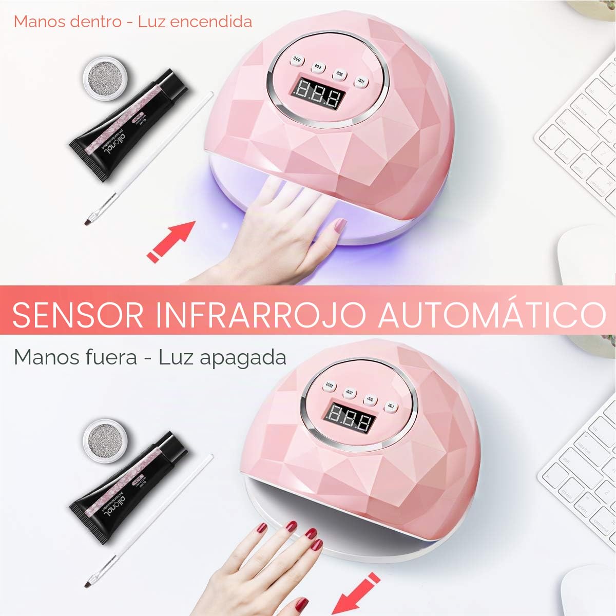 Janolia Lámpara Secador de Uñas, de Acrilonitrilo butadieno estireno, Rosado, 86W LED UV, 4 Ajuste de Temporizadores, para Esmalte con Sensor Automático y Protección Contra Sobretemperatura