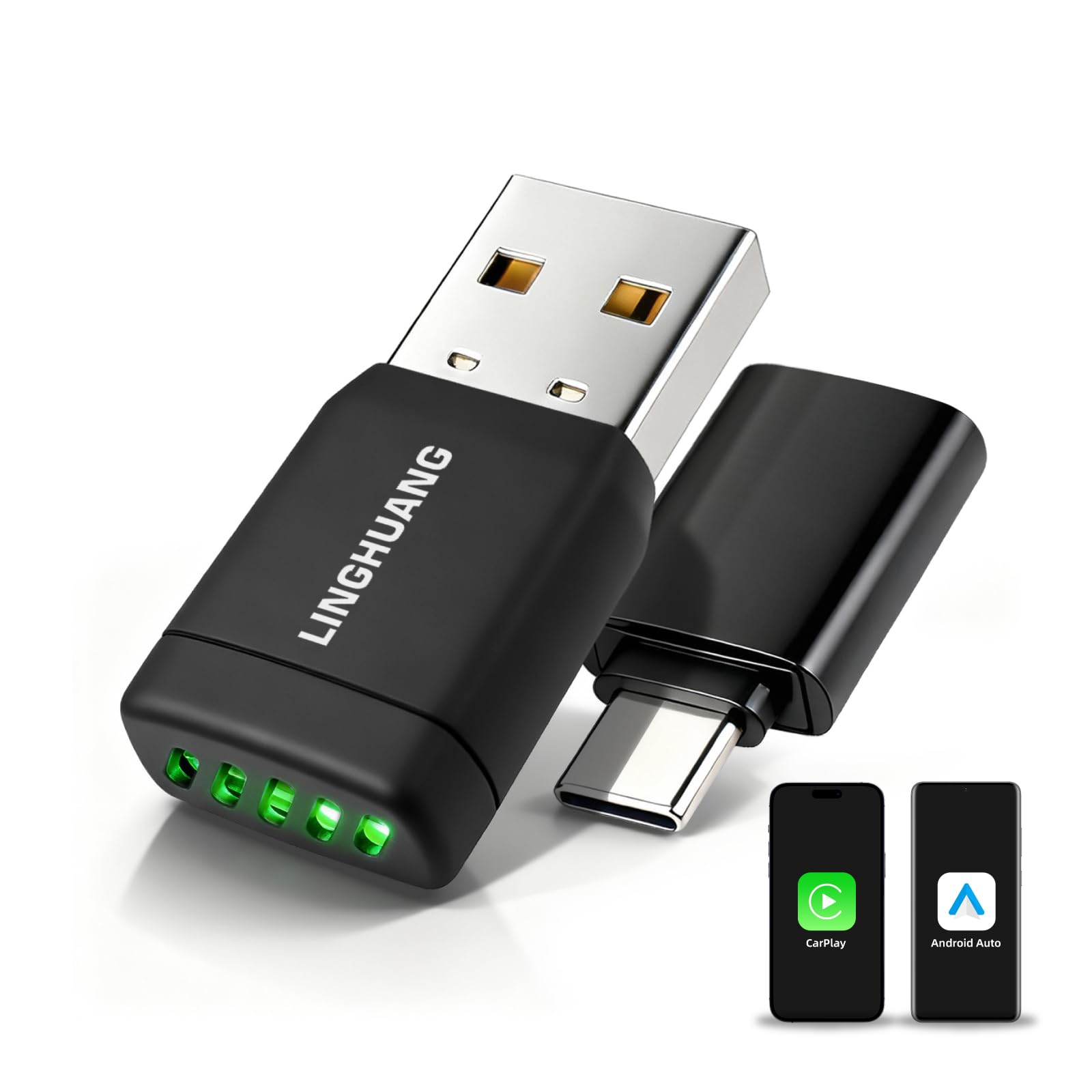LINGHUANG Adapter bezprzewodowy Carplay i mini bezprzewodowy adapter do systemu Android Auto Wireless, przekształca kabel w bezprzewodowy, Plug & Play, szybkie i stabilne połączenie, kompatybilny z
