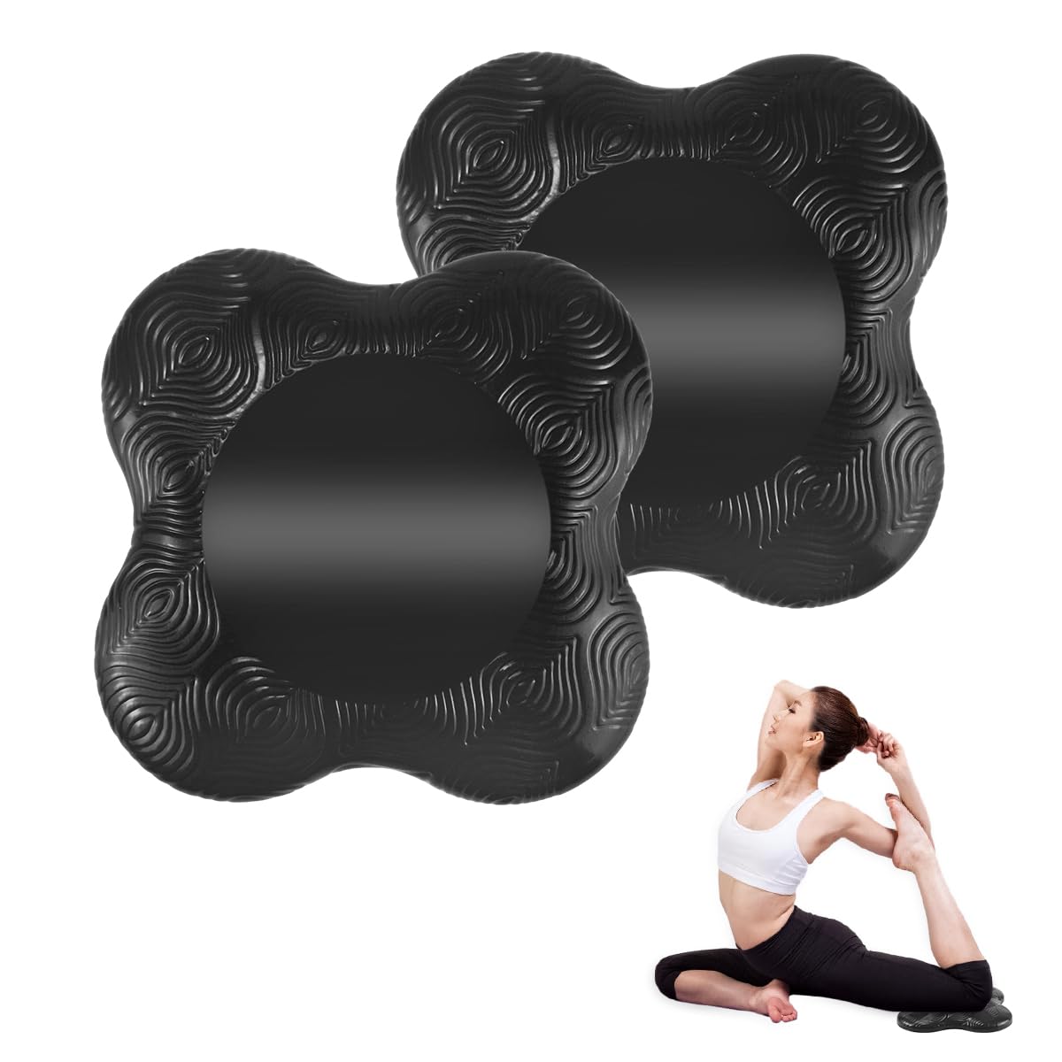 2 Pezzi Yoga Ginocchiere, Tappetino Yoga Antiscivolo, Tappeto Palestra, Cuscino Yoga Portatile, per Proteggere Ginocchia, Gomito, Caviglia, Mano Nero