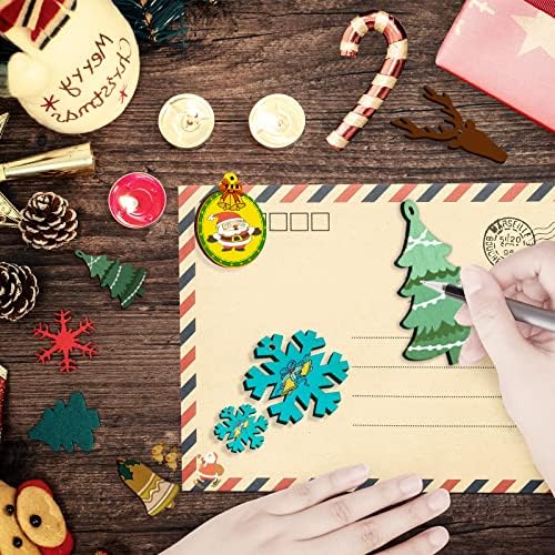 60 Pcs Wooden Christmas Decoration, Wood Slices for Crafts with Holes and String, Diy Wooden Christmas Ornaments, Snowflake, Bell, Reindeer, Christmas Tree Decor for Christmas Party Gifts,6 Style