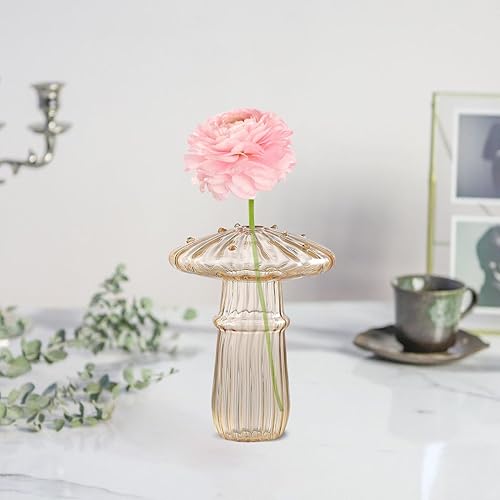 Miniatura 8 de 6 jarrones transparentes de hongo, jarrón de vidrio transparente con forma de hongo, bonitos jarrones con forma de hongo para flores, jarrón de