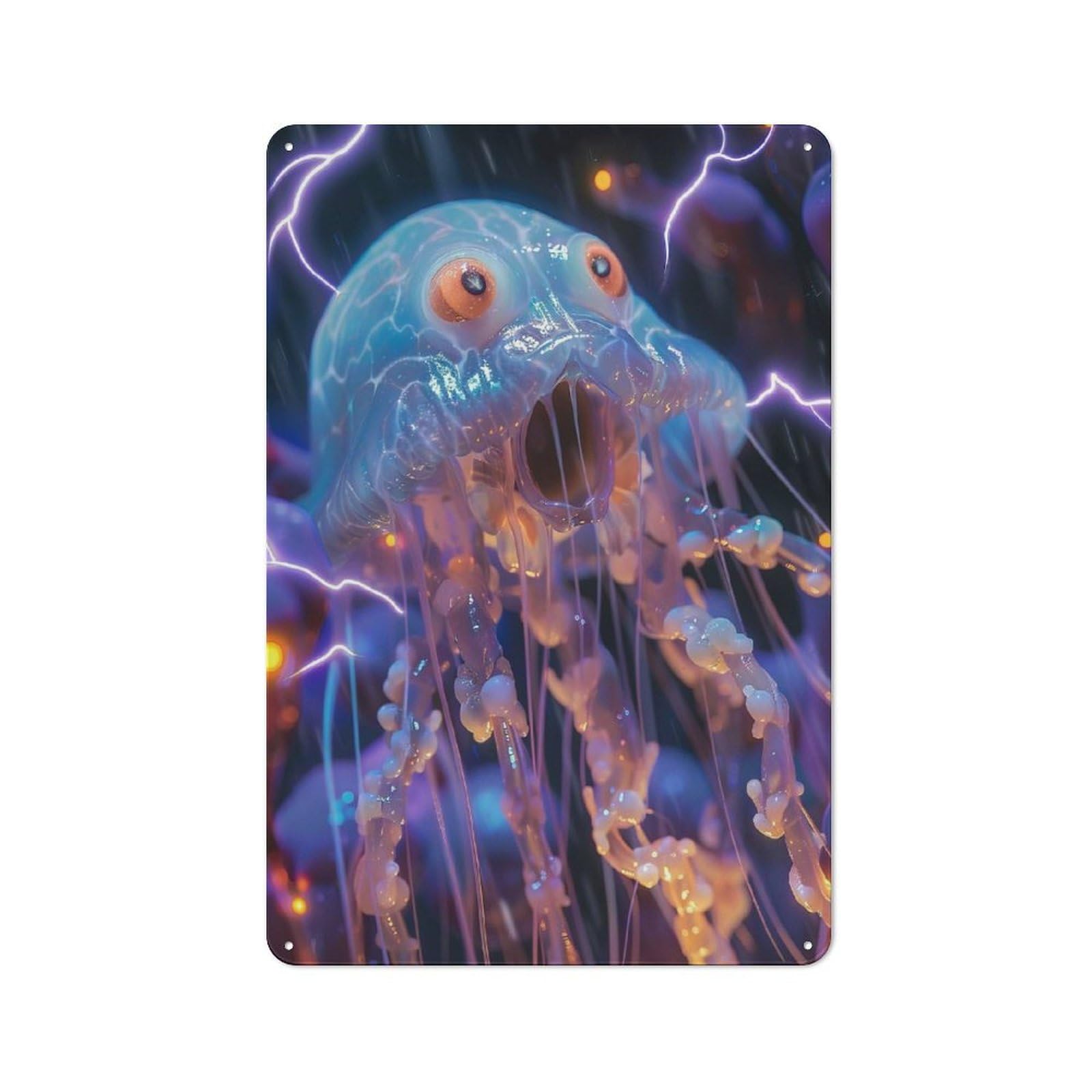 Jellyfish Lightning Industrial-style Tin Sign 30x20cm for Living Room Wall, for Metal Sign Collectors, for Garage And Workshop Walls