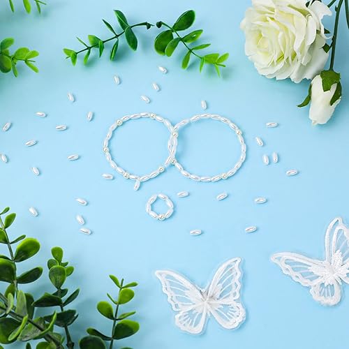 Miniatura 5 de KALIONE 1000 cuentas de arroz de avena, cuentas sueltas para hacer joyas, cuentas largas blancas ABS con agujero de 0.079 pulgadas para pulseras,