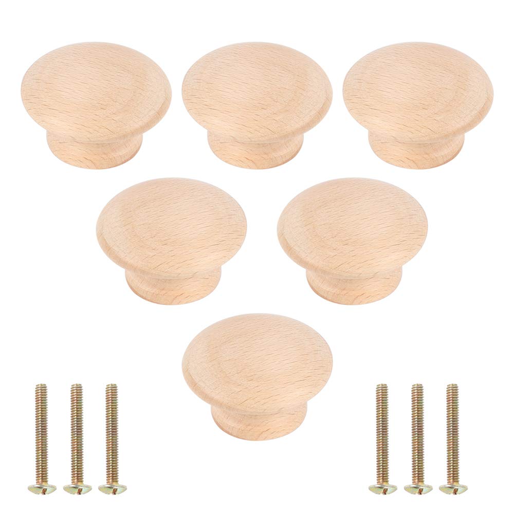 NACTECH6pcs Wood Drawer Knobs, Round Wood Unfinished Cabinet Pulls Handles for Drawer Wardrobe Dresser Diameter 39mm/1.53Inches Height 24mm/0.94Inches