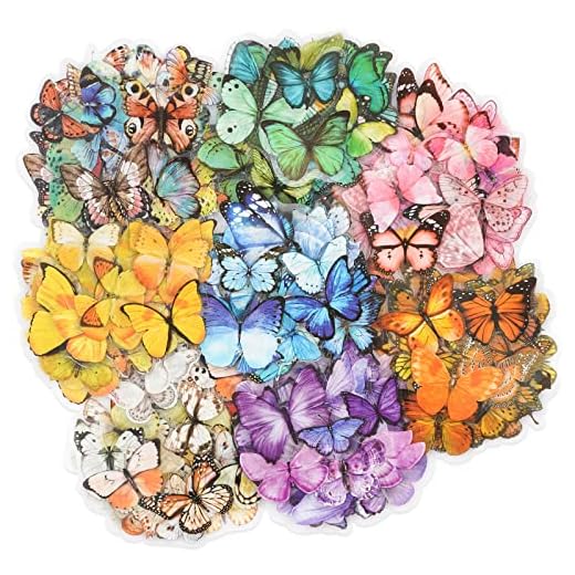 Knaid Butterfly Stickers Set (320 Pieces) Transparent Colorful Butterflies Resin Stickers Decals for Nature Scrapbook Supplies Junk Journal Bullet Journals Planners Laptops Paper Crafts