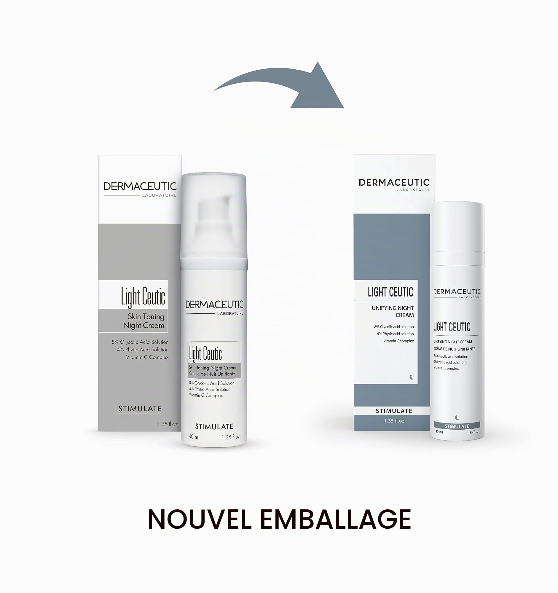 Light Ceutic de Dermaceutic - Crème de nuit unifiante contenant de l'Acide Glycolique en solution, de l'Acide Phytique en solution et un Complexe de Vitamine C - 40ml