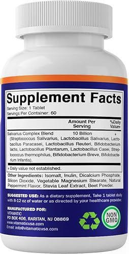 Miniatura 7 de Vitamatic Salivarius Complex 10 mil millones de tabletas masticables con sabor a menta  60 unidades  Probióticos masticables de salud oral +
