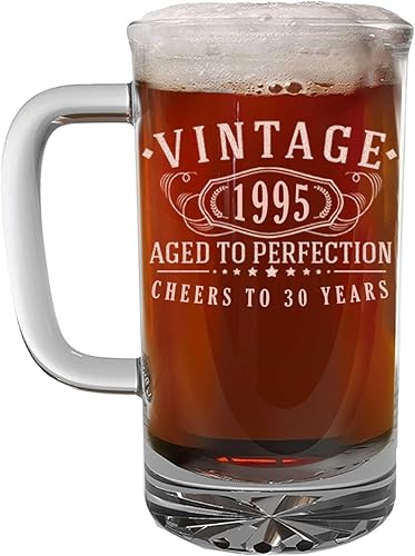 Taza de cerveza de vidrio grabada de 16 onzas vintage de 1994 Regalos de feliz cumpleaños 30 para hombres y mujeres, decoración de decoración de