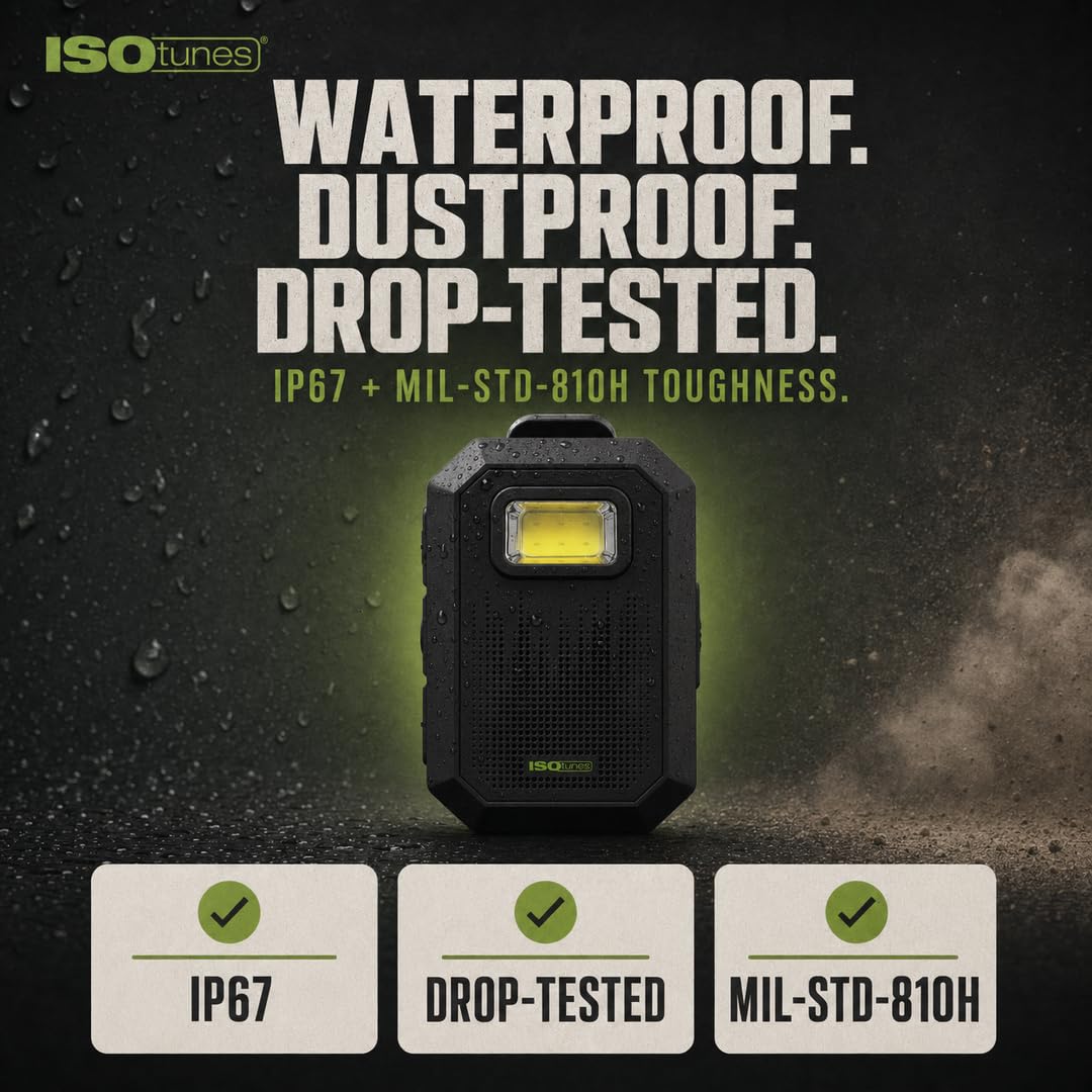 ISOtunes Sidekick Tragbarer Bluetooth-Lautsprecher – Mini-Bluetooth-Lautsprecher, robust, IP67 wasserdicht, staubdicht und sturzgeprüft, kabelloser Bluetooth-Arbeitslautsprecher