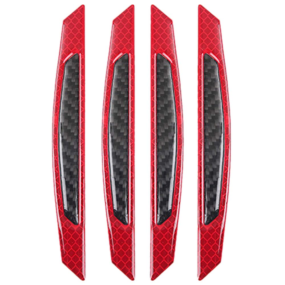 ZYTC 4pcs 3D Super Red Reflective Stickers Black Real Carbon Fiber Strips Car Side Door Edge Bumper Anti-Scratch Protection Guards Trim Stickers Universal