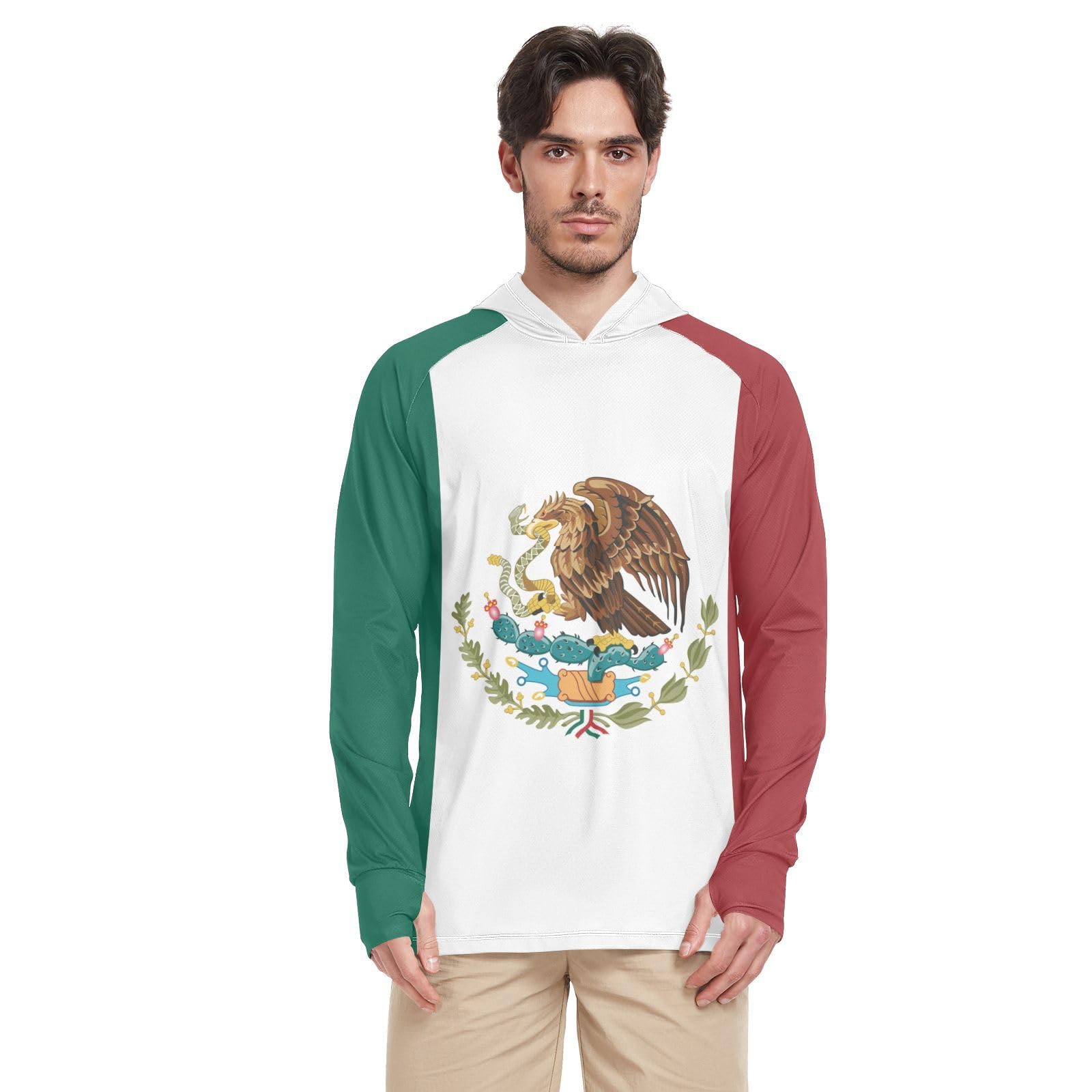 Mexico Flag Men's UPF 50+ Sun Protection Hoodie Shirts Rash Guard Performance Fishing Tshirt