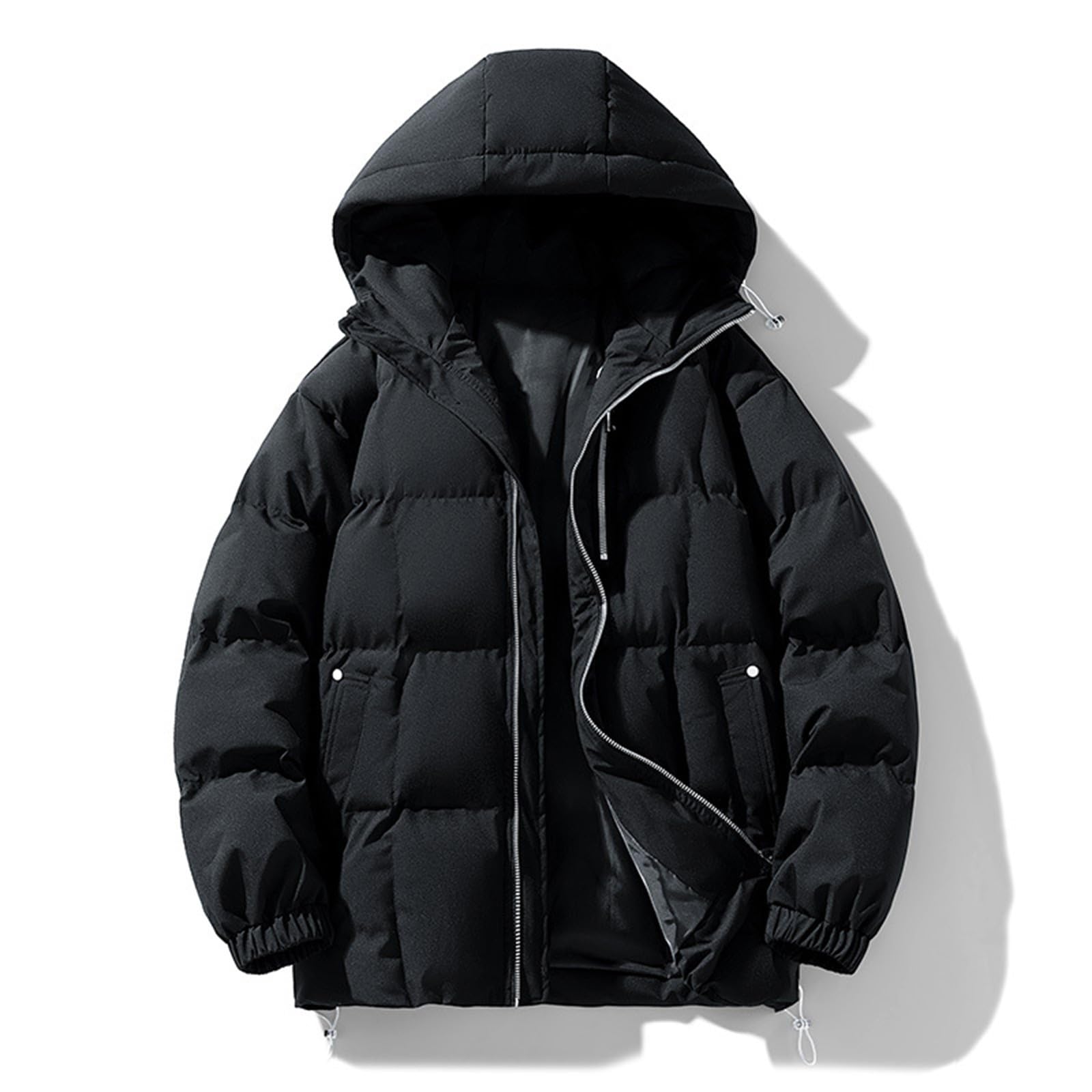 Generisch Giacca invernale da uomo, trapuntata, calda, da snowboard, con cappuccio, facile da riporre, in tinta unita, con cappuccio