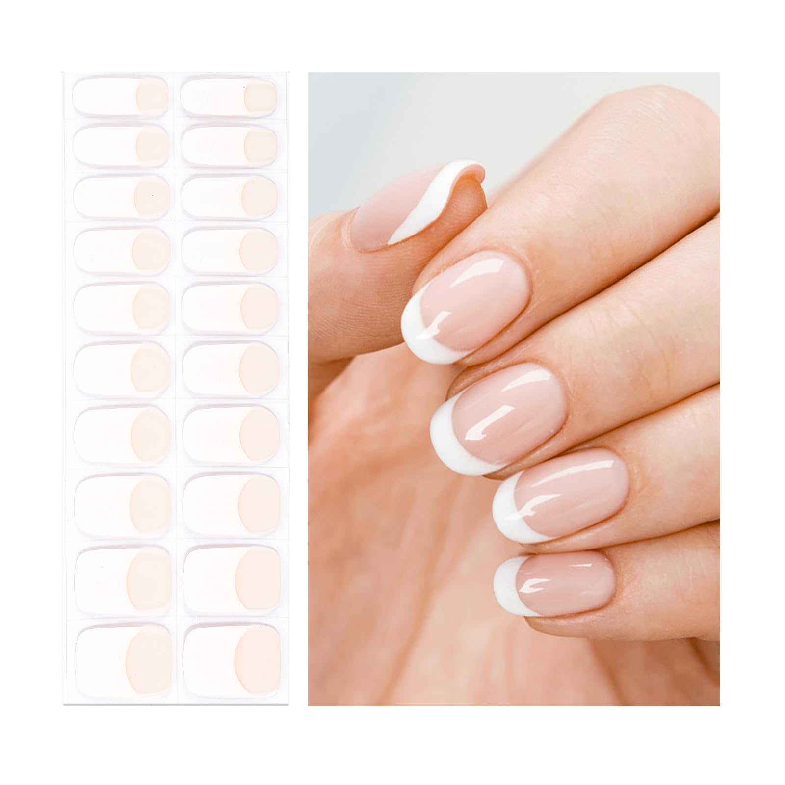 Oauee Semi Cured Gel Nail Strips | 20 Gel Nail Stickers | for Uv/Led Manicure Lamps | Salon Quality, Easy Application and Removal(Pink and White Basic