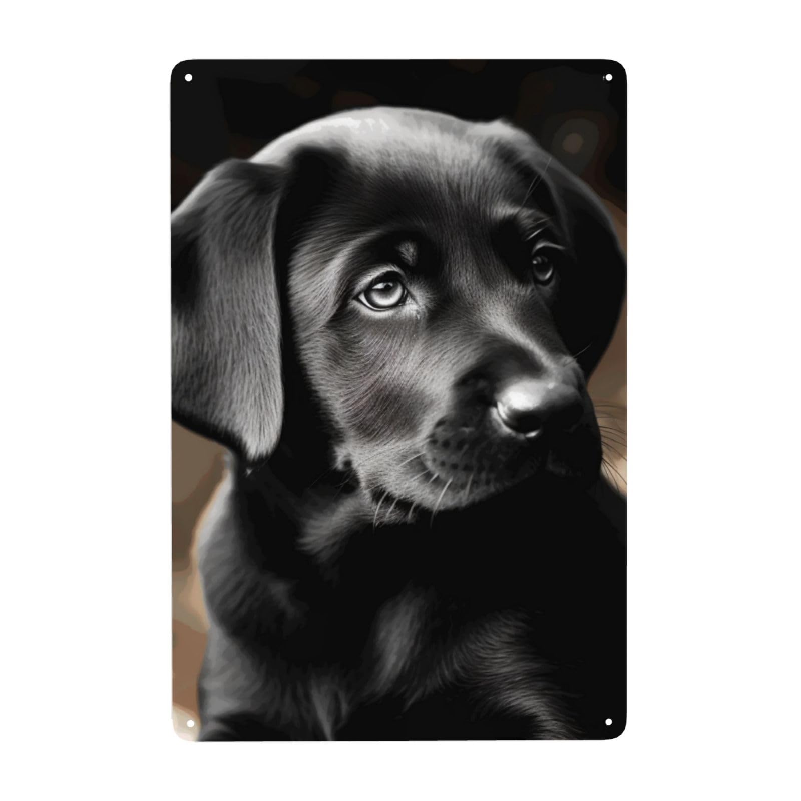 Fodpand White Vintage Tin Signs Metal Retro Wall Art Decor - Wall Hanging Decorative Plaque 8X12 Inch, Black Labrador Puppy Metal Signs For Home Yoga Cafes, Funny Metal Poster For Gifts