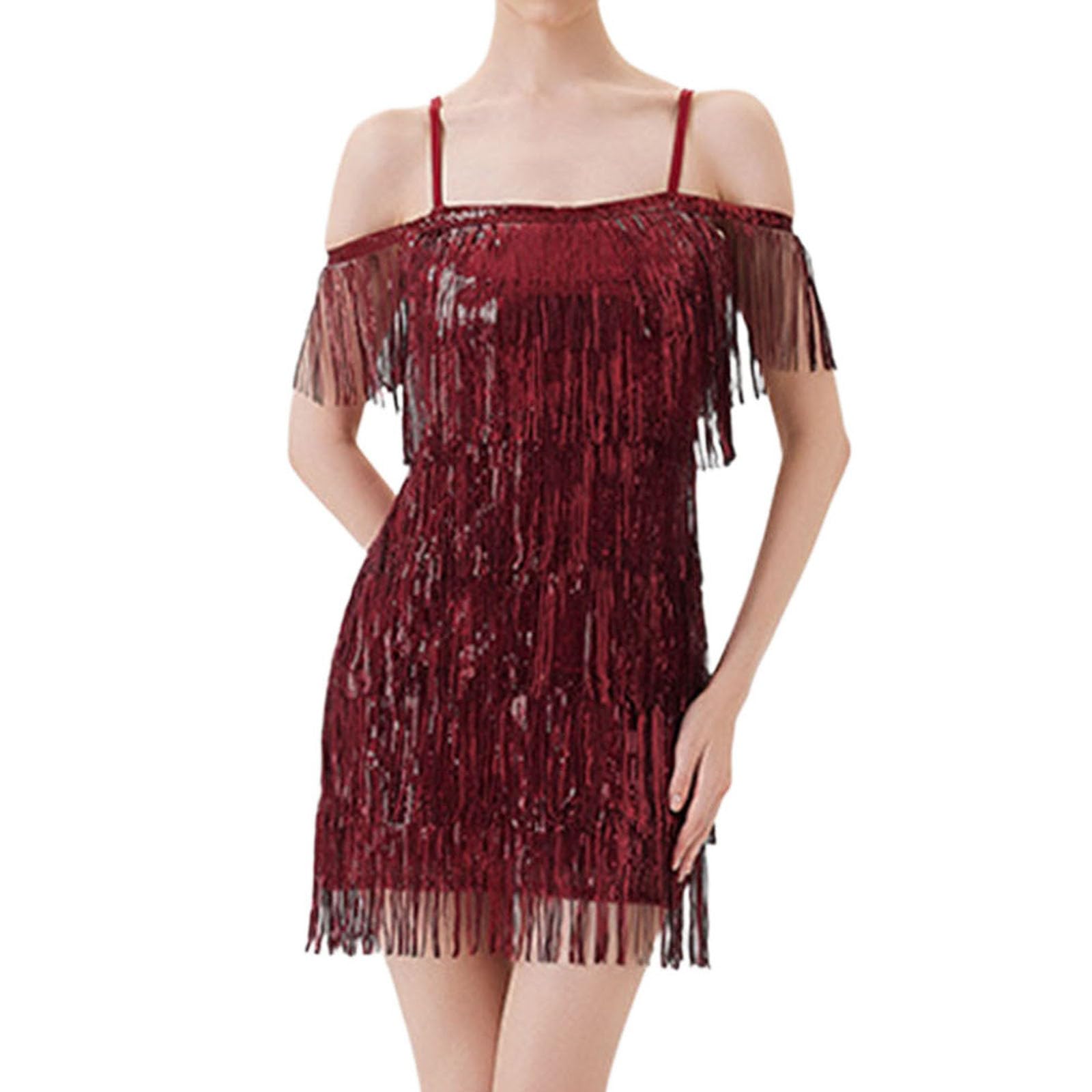 2026 Vestido sin mangas con flecos para un elegante vestido de fiesta con dobladillo de borlas de lentejuelas, perfecto atuendo de baile latino clubwear para espectáculos escénicos ocasiones