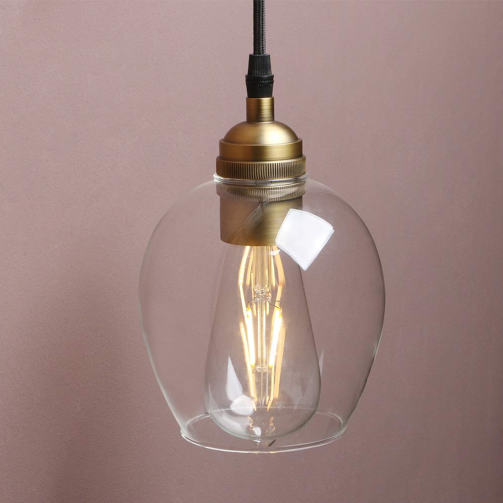Yosoan Vintage Pendant Light E27 Base Retro Industrial Metal Finish Clear Glass Ball Shade Ceiling Light Fitting for Loft Coffee Shop Bar Home Office Bedroom Kitchen Dining Room (Antique) - Image 4