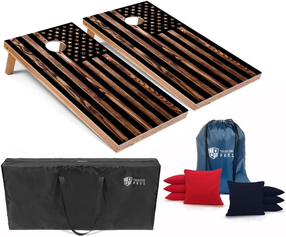Tailgating Pros Cornhole Boards 4x2 Official Regulation Size  Wooden Design Cornhole Game Set with 8 Bean Bags, Carrying Case & Tote  Outdoor Tailgate Yard Game