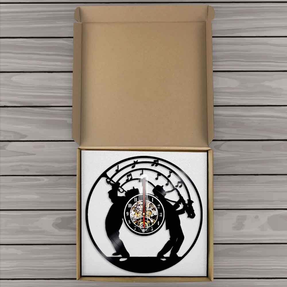Jazz Musik Kunst Vinyl Schallplatte Wanduhr Led Licht Geschenk für Musikliebhaber Musiker Saxophon Wandkunst Dekor Uhr Jazz Band Uhren Durchmesser 30 cm 7 Farbe veränderbare Schallplatte Wanduhren