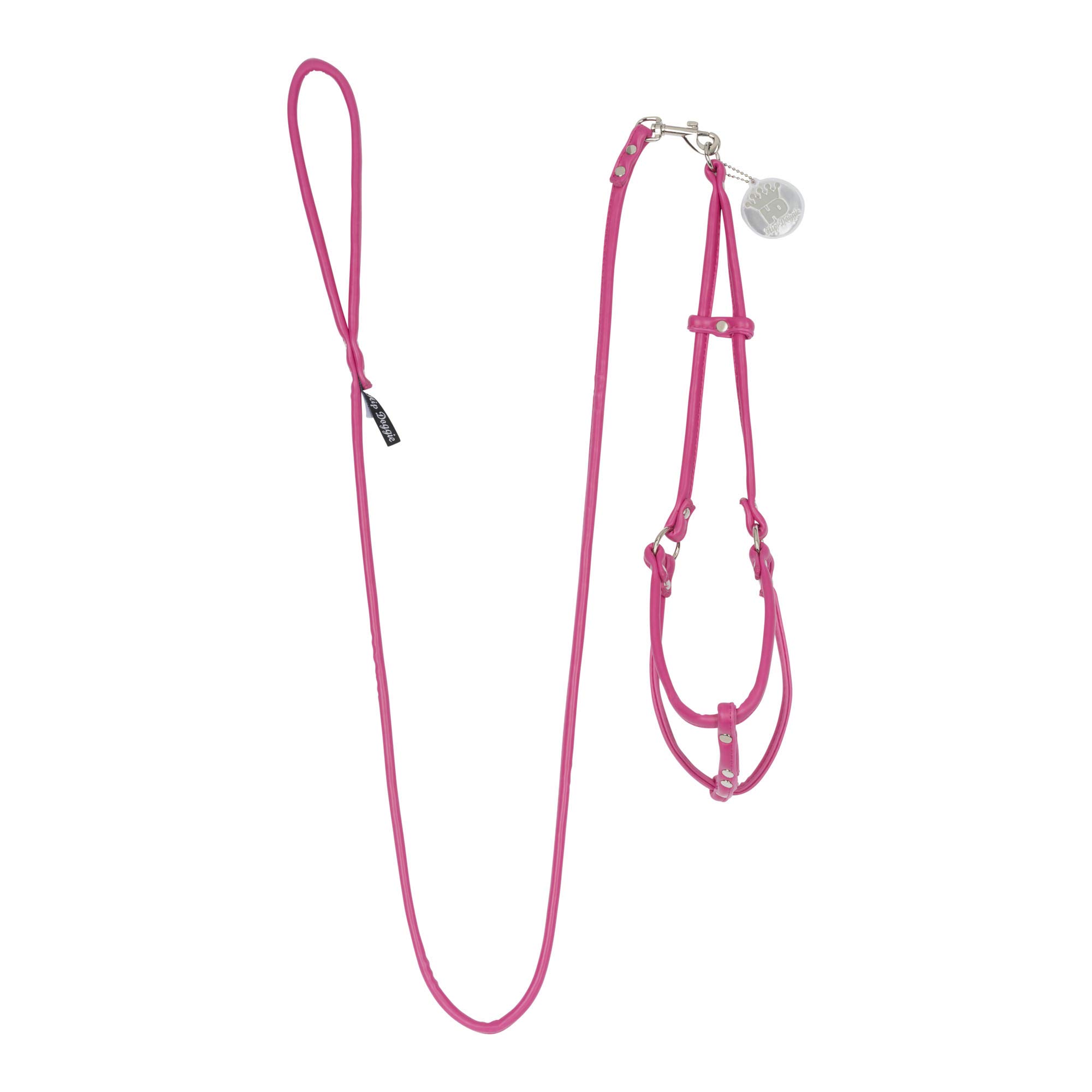 Harnais en cuir souple Hip Doggie rose taille M avec laisse amovible pour petit chien