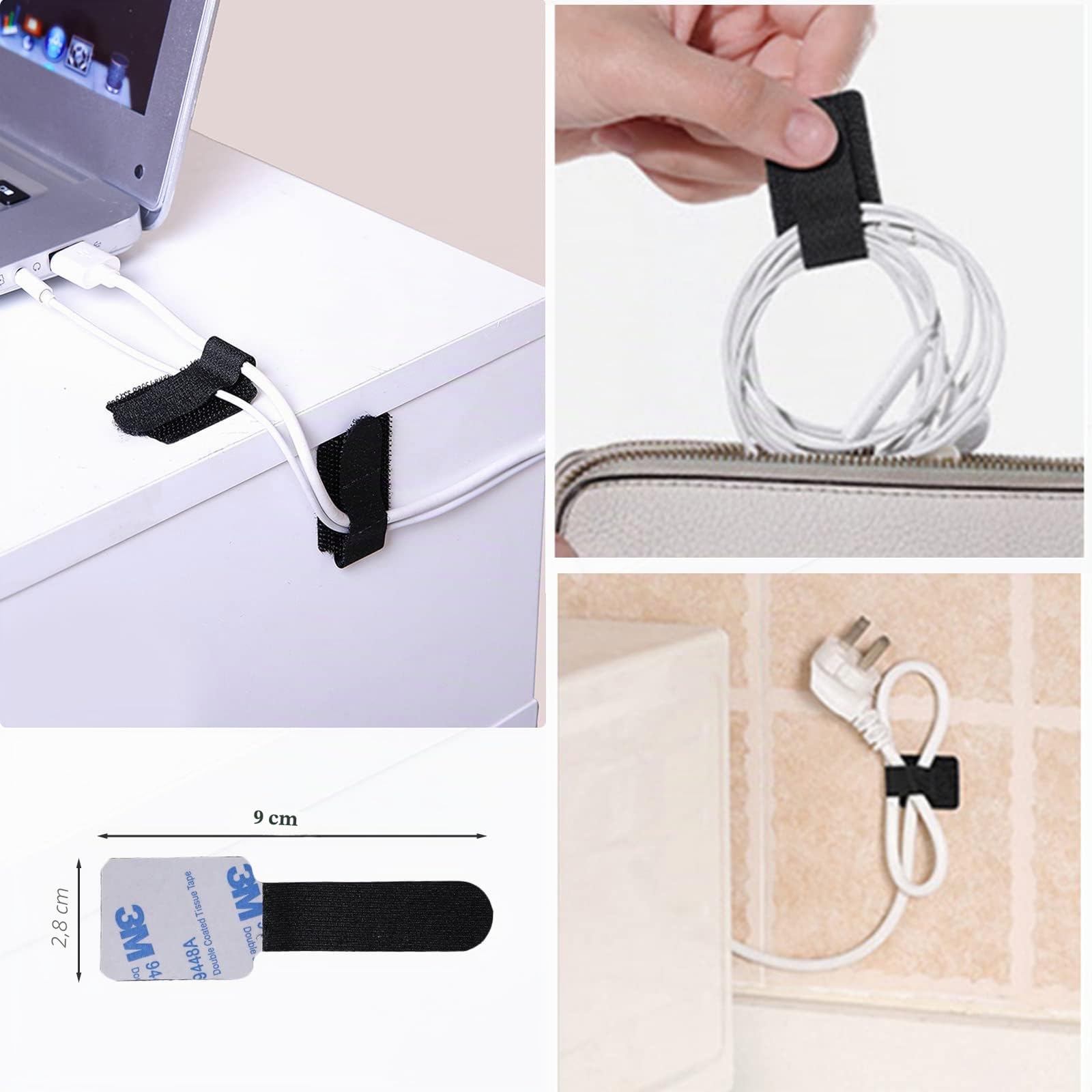192-teiliges Kabelmanagement-Set, 4-Draht-Organizer-Hülse, 11 Kabelhalter, 35Kabel-Clips, 10 + 2 Roll-Kabel-Organizer-Gurte und 100 Befestigungs-Kabelbinder für Computer-TV unter dem Schreibtisch