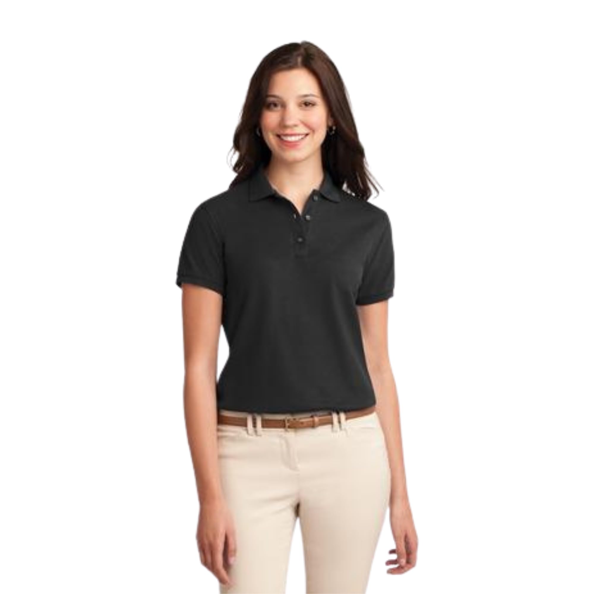 Women's Black Cotton Polo T-Shirt Solid Fit Collared Standard-image-49