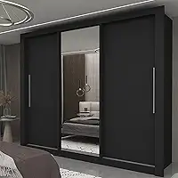 Guarda-roupa Casal 3 Portas 1 Porta Espelhada Milão Yescasa Preto